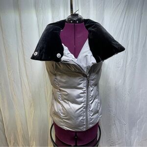 Dint gray puffer vest with large puffer neck collar velvet style